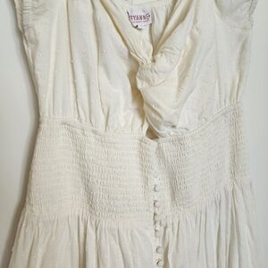 Cream Sleeveless Dress with Button Detail